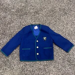Vintage Boys Navy Blue School Blazer Jacket with Green Trim